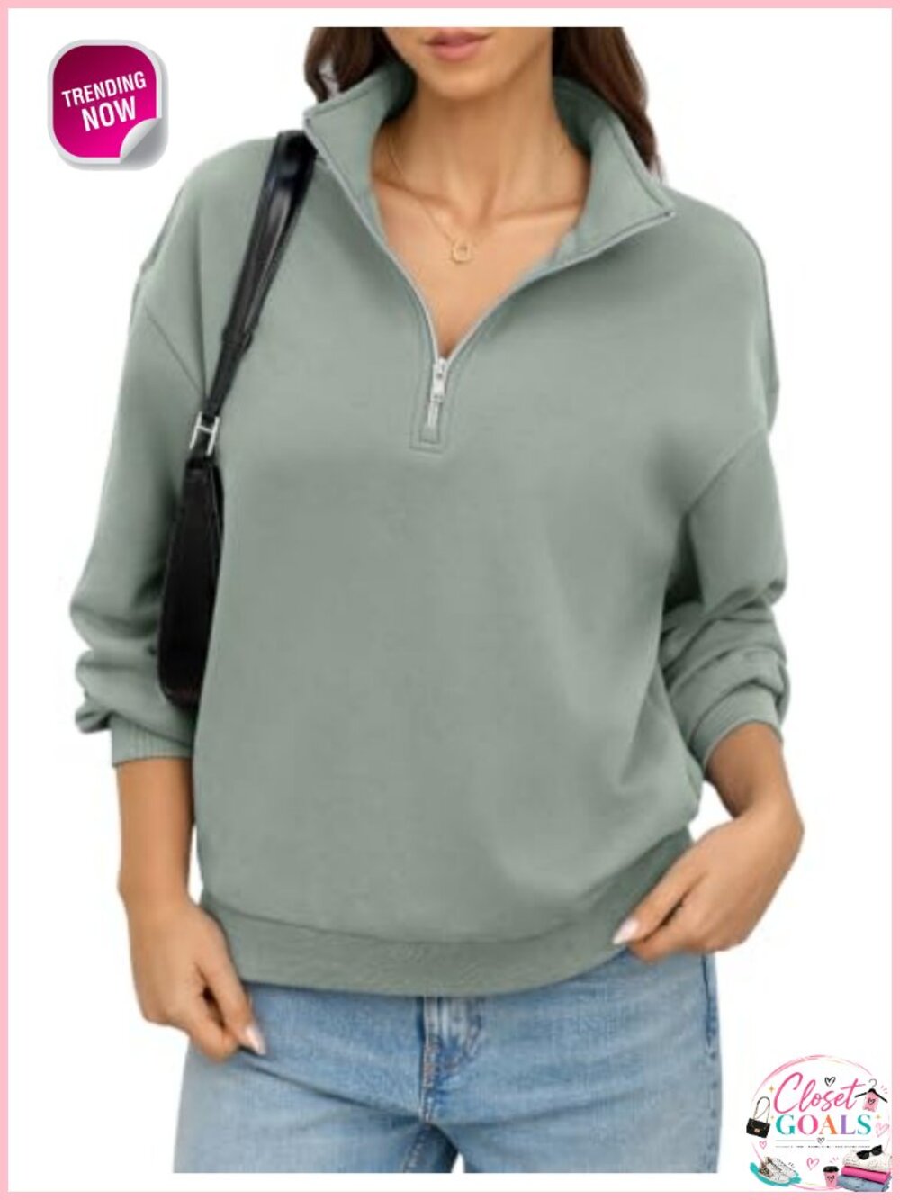 Fleece Quarter Zip Sweatshirt Mock Neck Fall Pullover Top